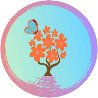 Logotipo de Danielle Pacini Víspico: árvore de flores laranja e borboleta dentro de um círculo